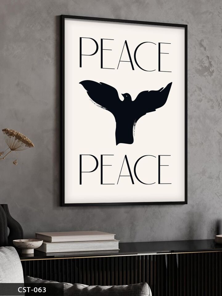 Peace Özgürlük Tek Parça Ahşap Çerçeveli Tablo Siyah - 40 x 60 CM