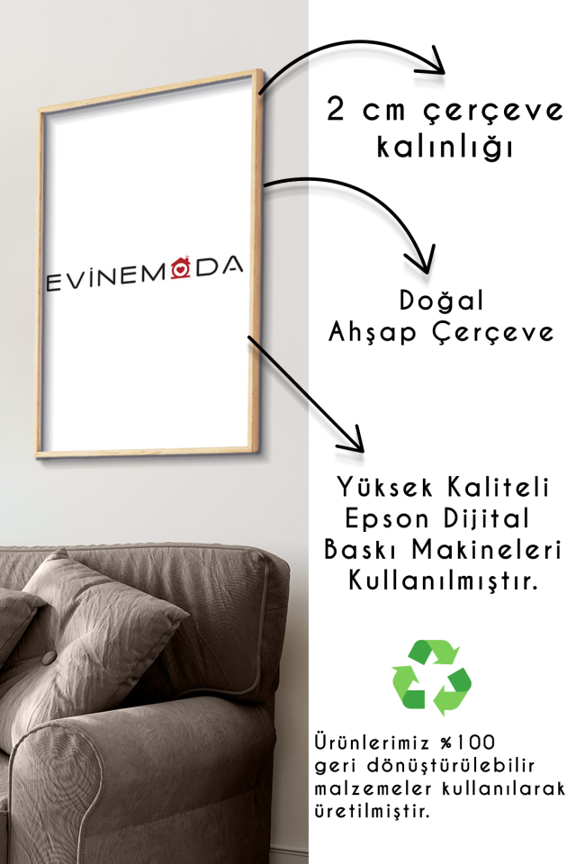 Aura Temalı 3 Parça Ahşap Çerçeveli Tablo ACT Naturel - 50 x 70 CM