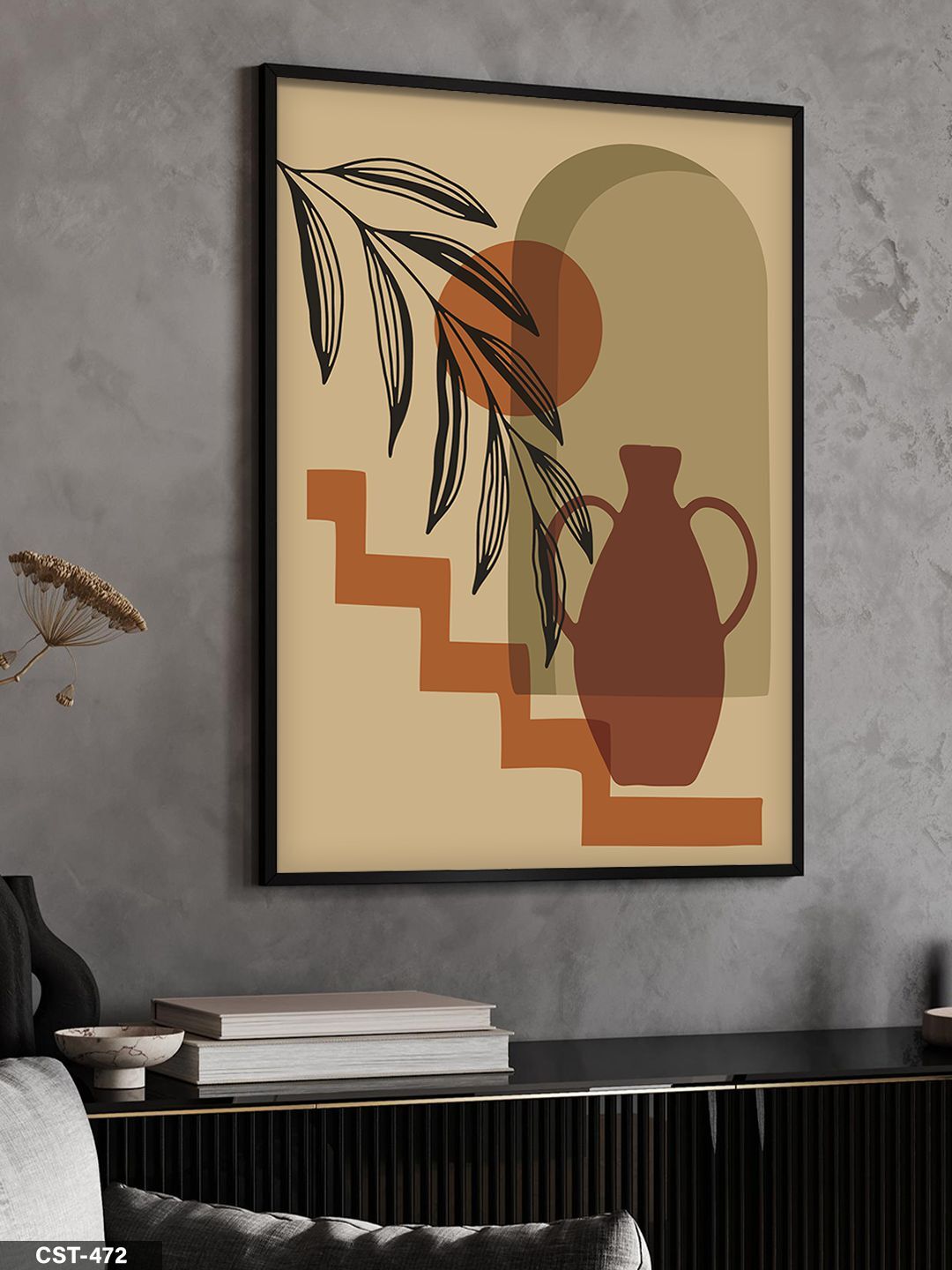 Kahverengi Vazo Tek Parça Ahşap Çerçeveli Tablo Siyah - 50 x 70 CM