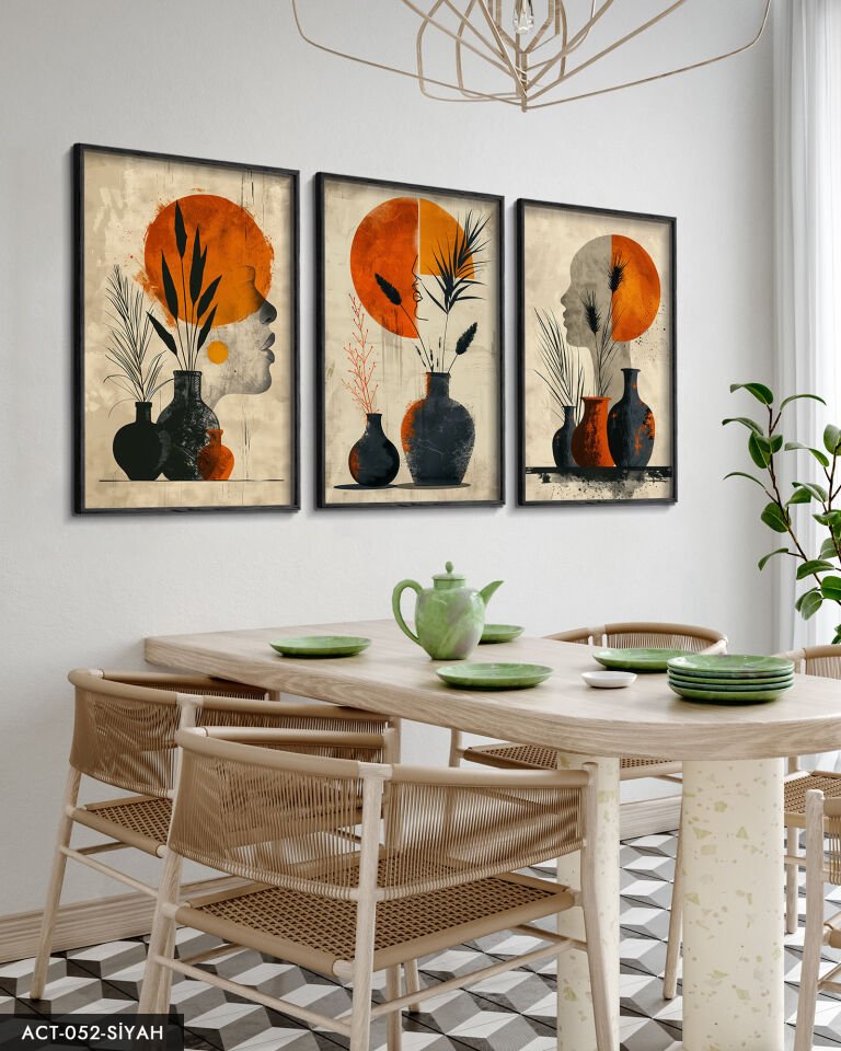 Modern Tasarım 3 Parça Ahşap Çerçeveli Tablo ACT Siyah - 50 x 70 CM