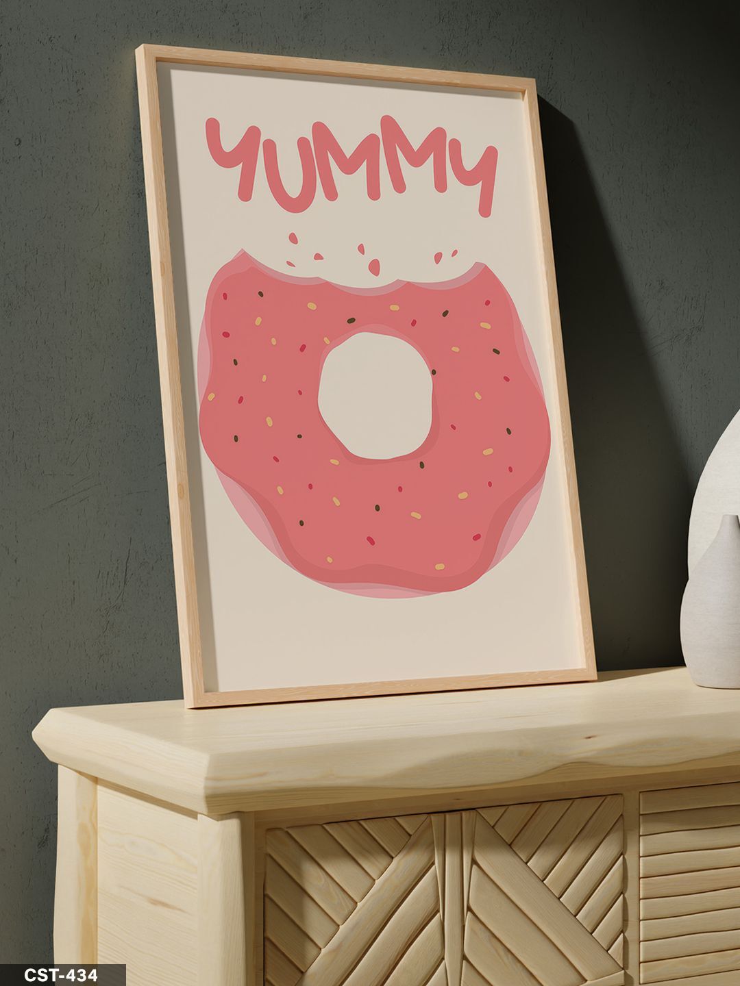Yummy Donat Tek Parça Ahşap Çerçeveli Tablo Naturel - 40 x 60 CM