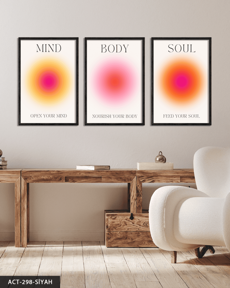 Aura Temalı 3 Parça Ahşap Çerçeveli Tablo ACT Siyah - 50 x 70 CM