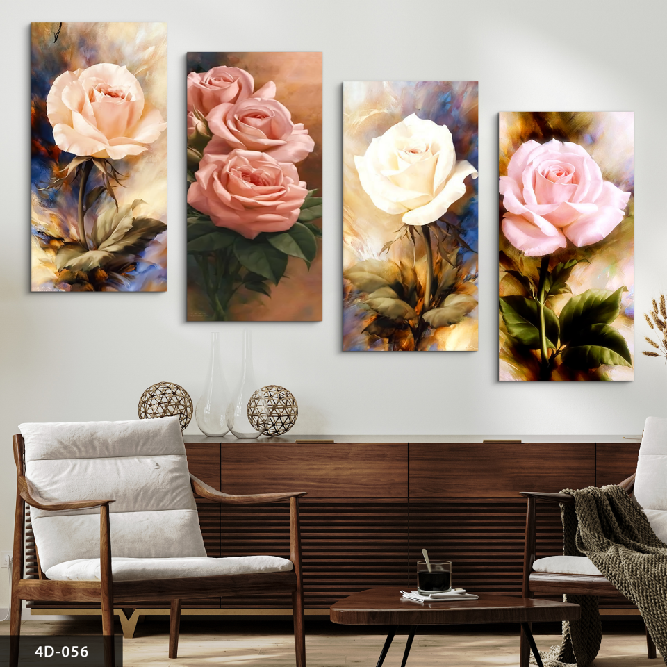 Renkli Güller 4 Parça Mdf Tablo