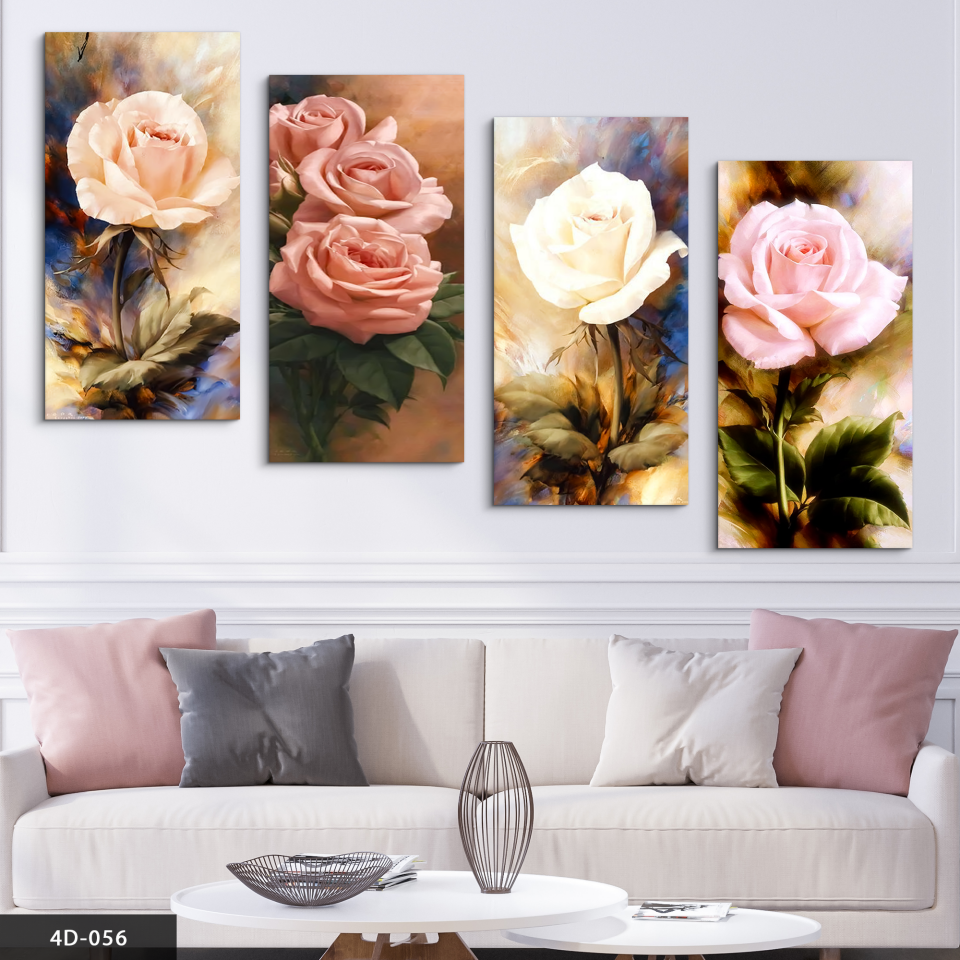 Renkli Güller 4 Parça Mdf Tablo