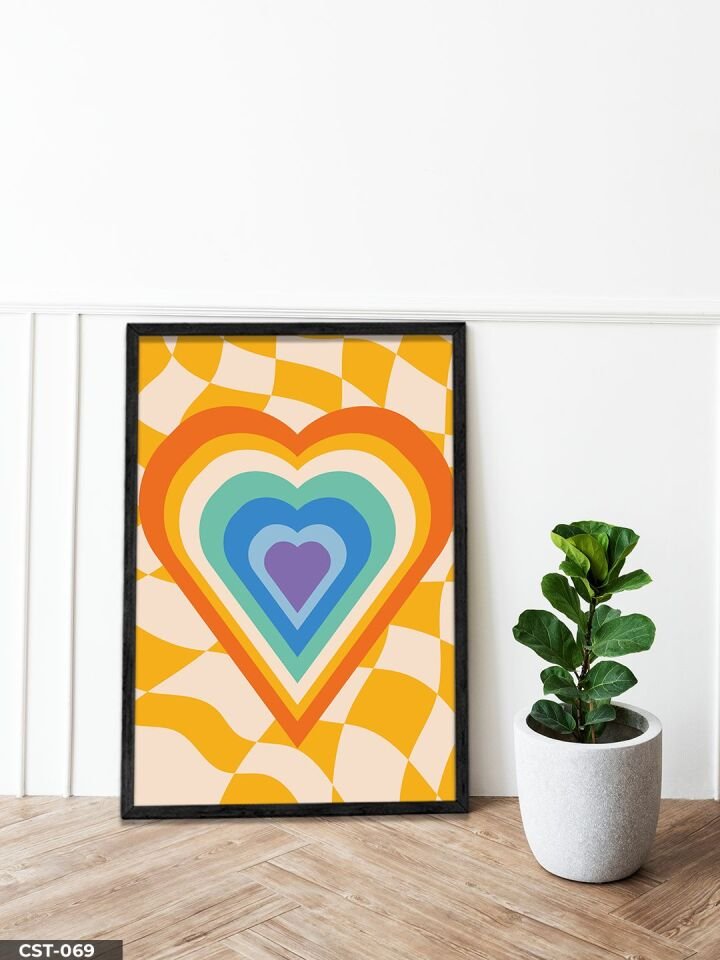 Renkli Kalpler Tek Parça Ahşap Çerçeveli Tablo Siyah - 40 x 60 CM
