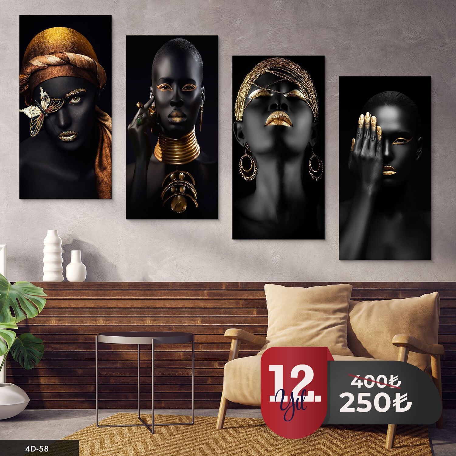 Afrikalı Kadınlar 4 Parça Mdf Tablo