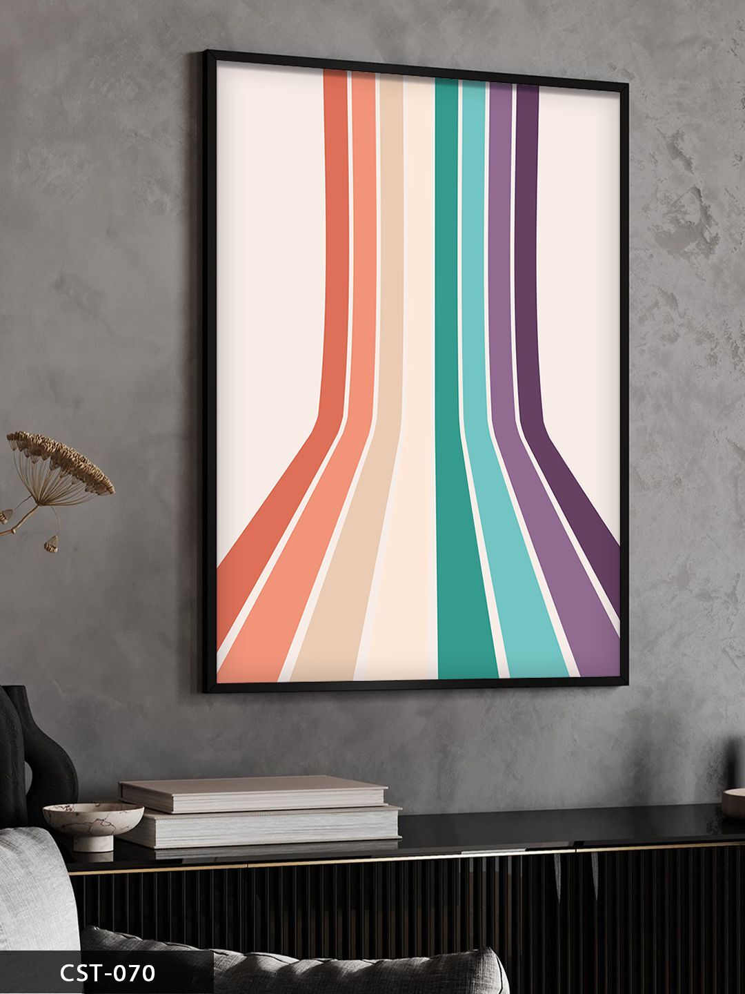 Renkli Çizgiler Tek Parça Ahşap Çerçeveli Tablo Siyah - 40 x 60 CM