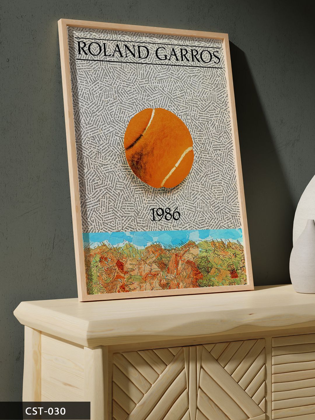 Roland Garros 1986 Tek Parça Ahşap Çerçeveli Tablo Naturel - 30 x 40 CM