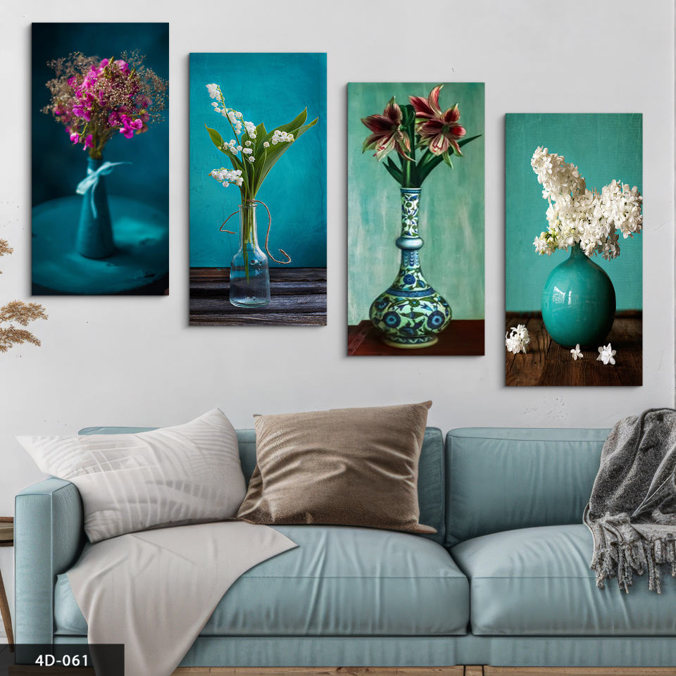 Vazoda Çiçekler 4 Parça Mdf Tablo