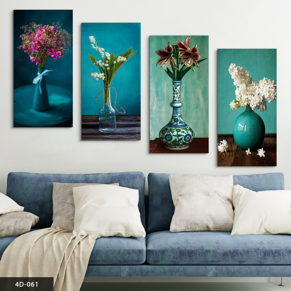 Vazoda Çiçekler 4 Parça Mdf Tablo