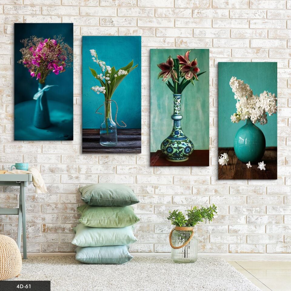 Vazoda Çiçekler 4 Parça Mdf Tablo
