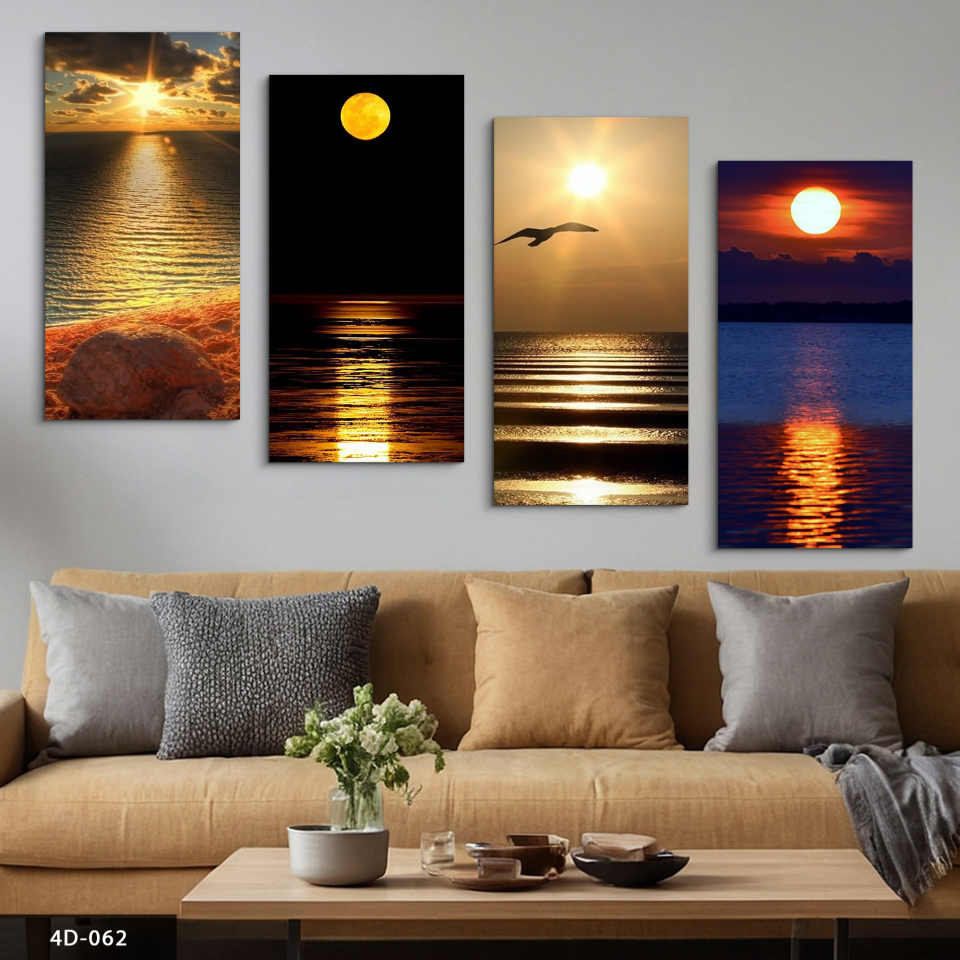Gün Doğumu & Batımı Manzara 4 Parça Mdf Tablo