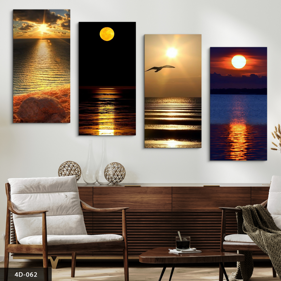 Gün Doğumu & Batımı Manzara 4 Parça Mdf Tablo