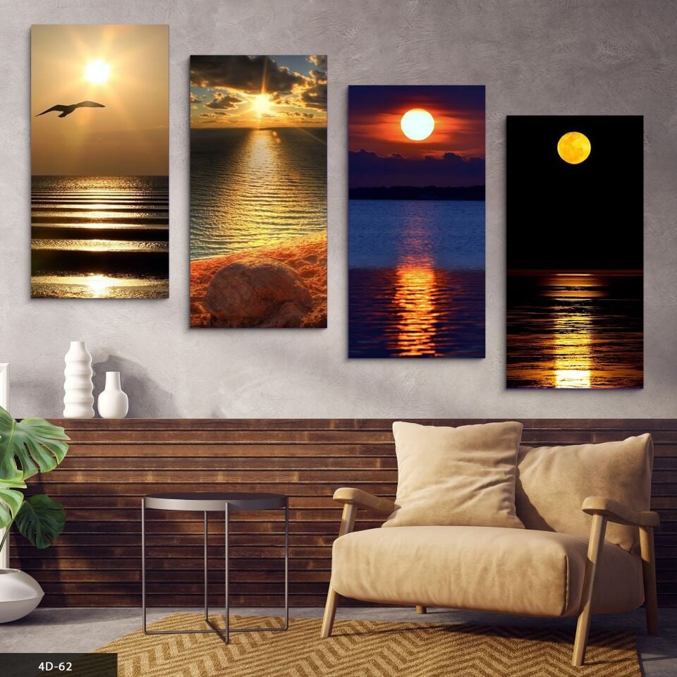 Gün Doğumu & Batımı Manzara 4 Parça Mdf Tablo