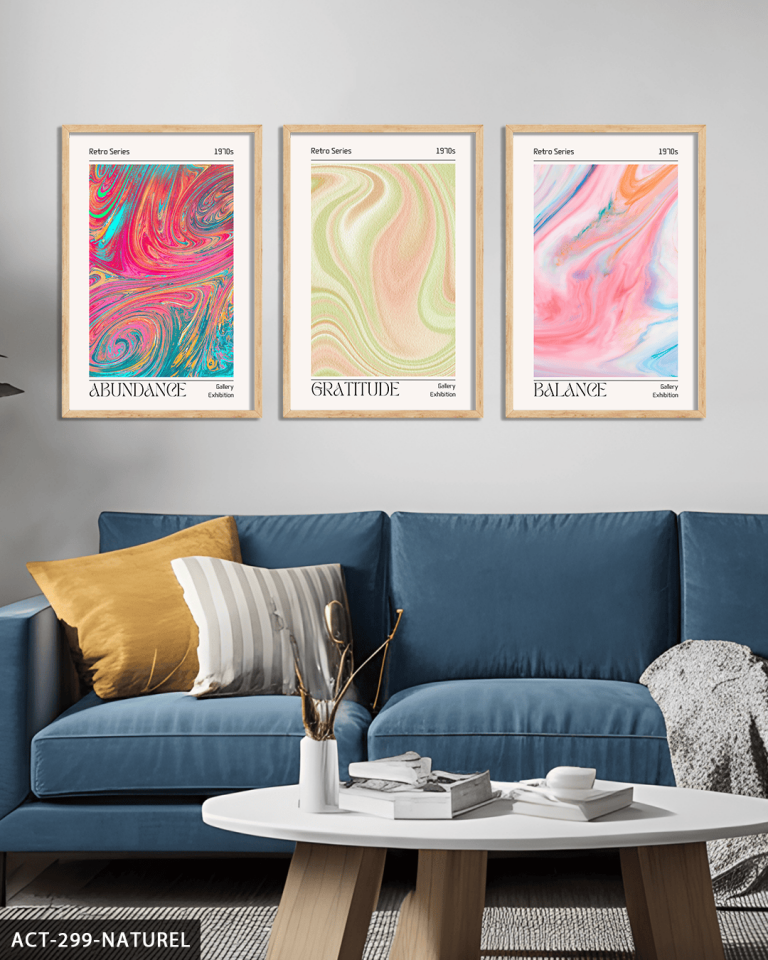 Aura Retro 3 Parça Ahşap Çerçeveli Tablo ACT Naturel - 50 x 70 CM