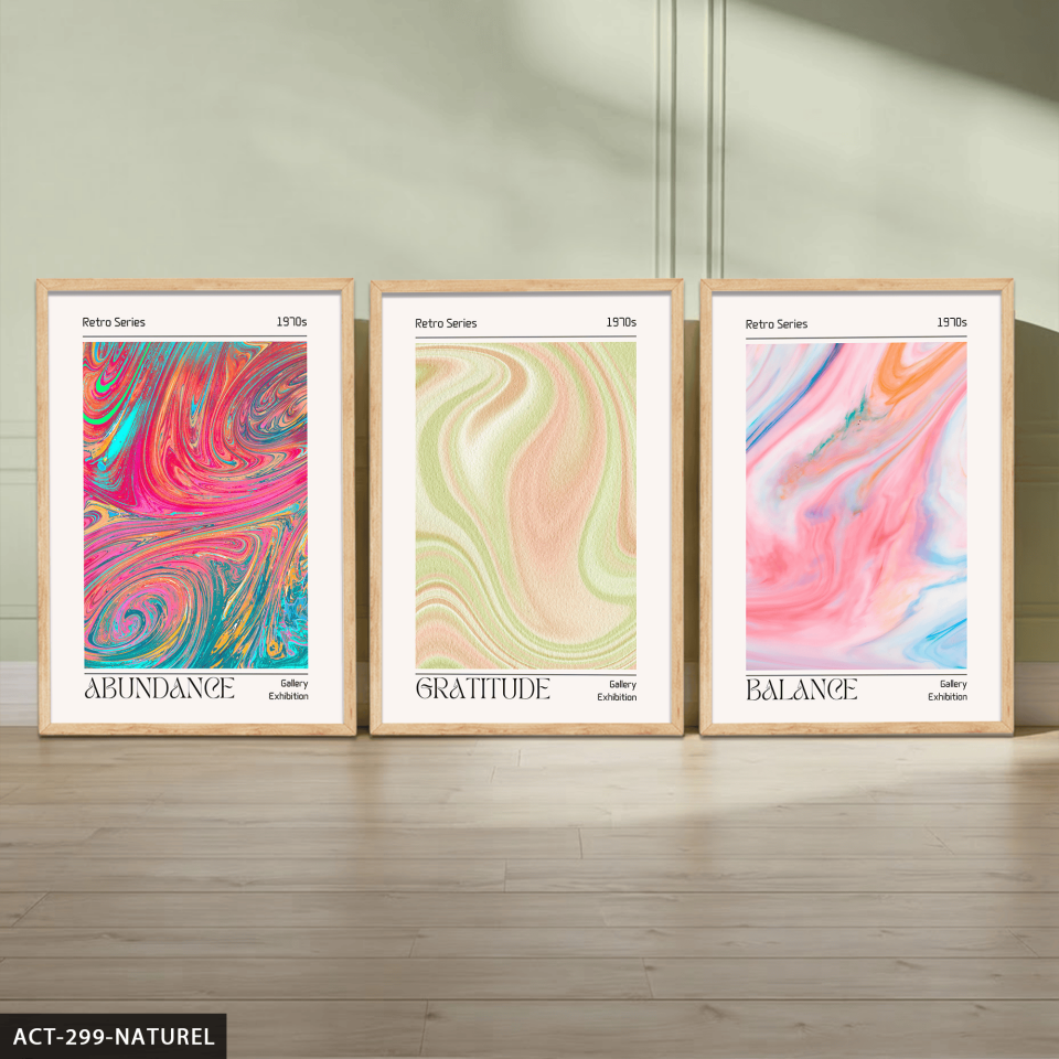 Aura Retro 3 Parça Ahşap Çerçeveli Tablo ACT Naturel - 50 x 70 CM