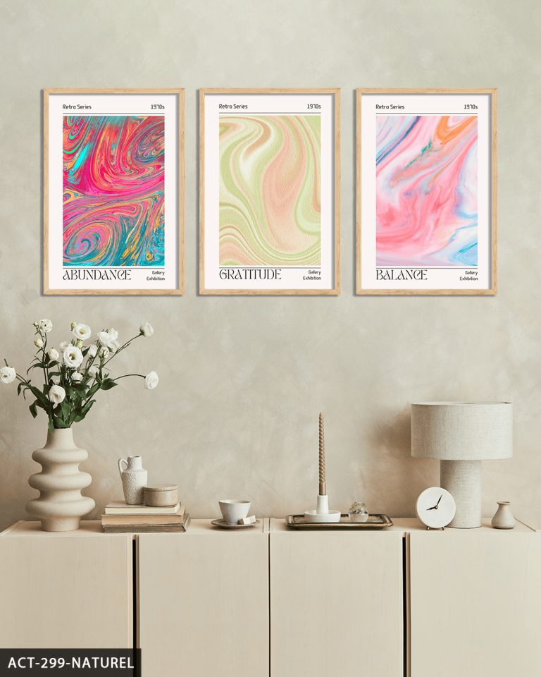 Aura Retro 3 Parça Ahşap Çerçeveli Tablo ACT Naturel - 50 x 70 CM