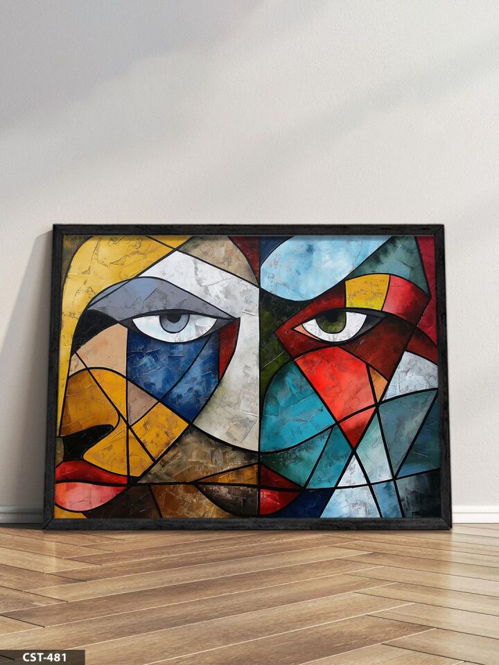 Bütünleşen Yüzler Tek Parça Ahşap Çerçeveli Tablo Siyah - 50 x 70 CM