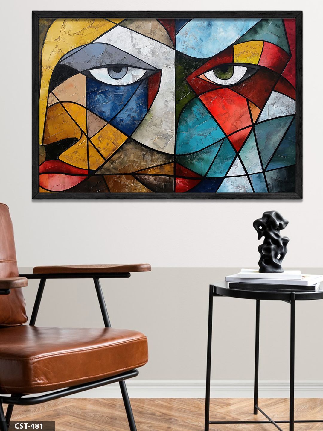 Bütünleşen Yüzler Tek Parça Ahşap Çerçeveli Tablo Siyah - 50 x 70 CM