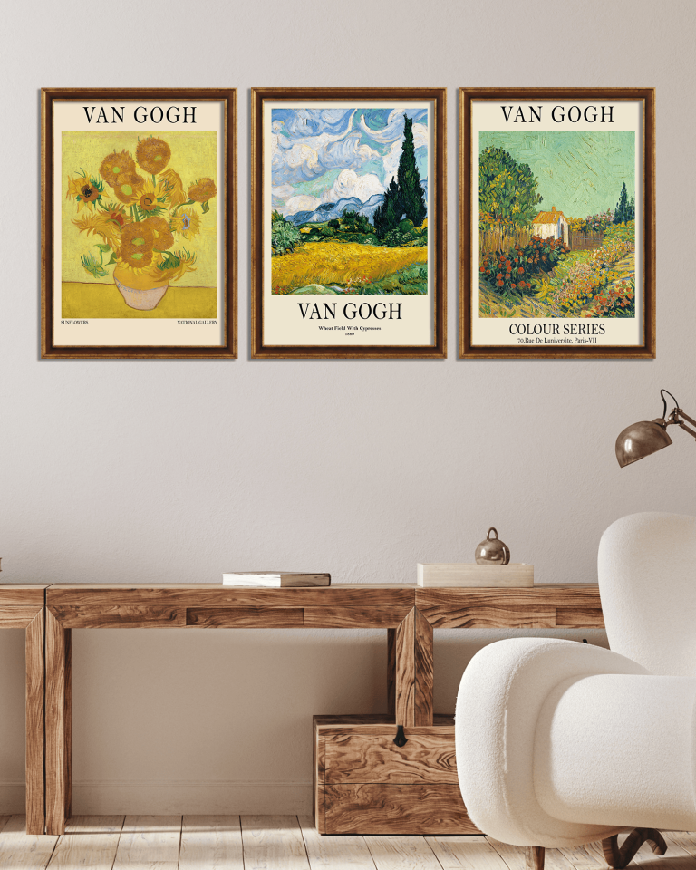 Vincent Van Gogh Temalı 3 Parça PVC'li Retro Çerçeveli Tablo