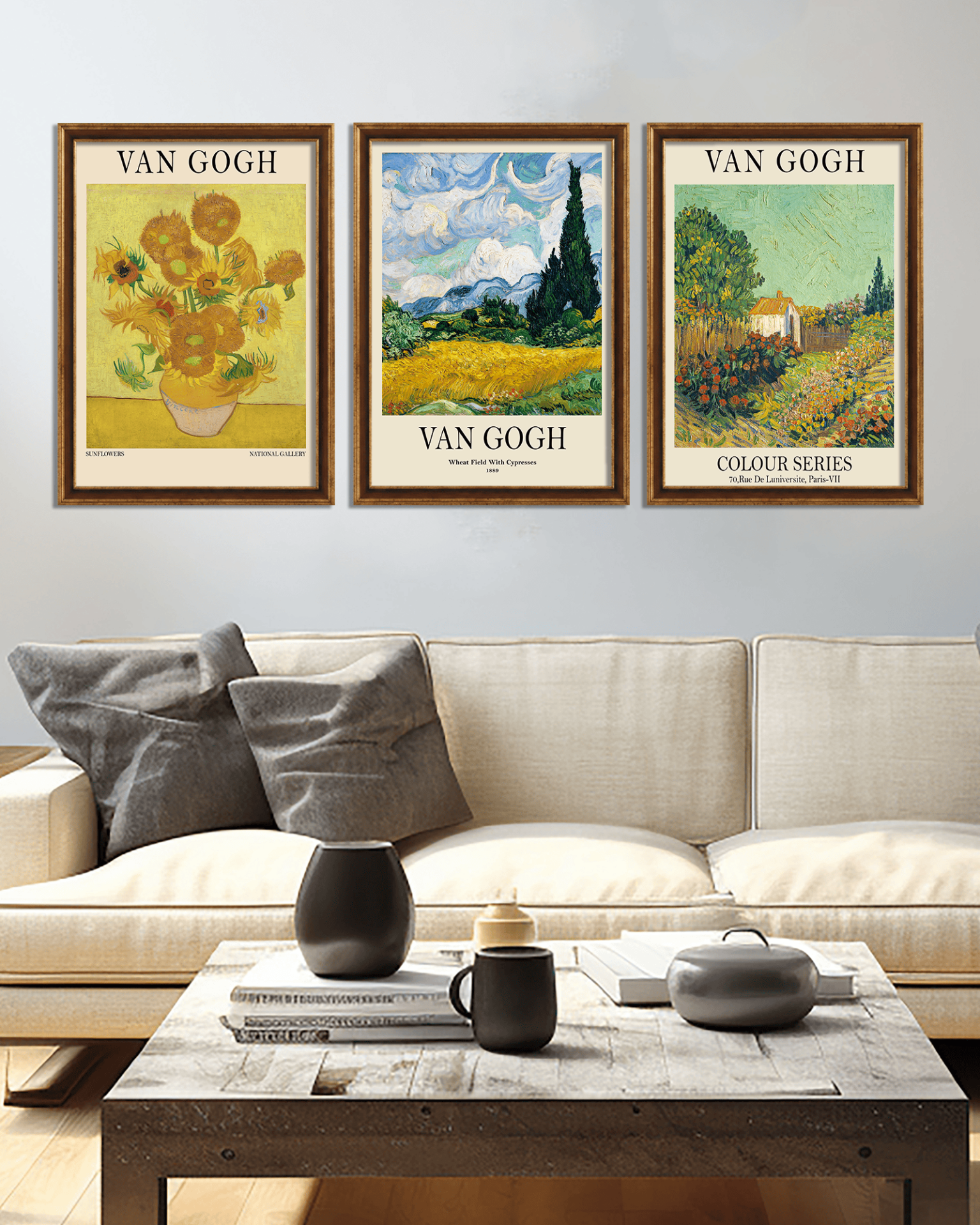 Vincent Van Gogh Temalı 3 Parça PVC'li Retro Çerçeveli Tablo