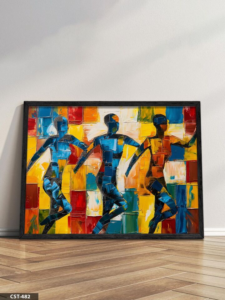 Renkli Adımlar Tek Parça Ahşap Çerçeveli Tablo Siyah - 50 x 70 CM