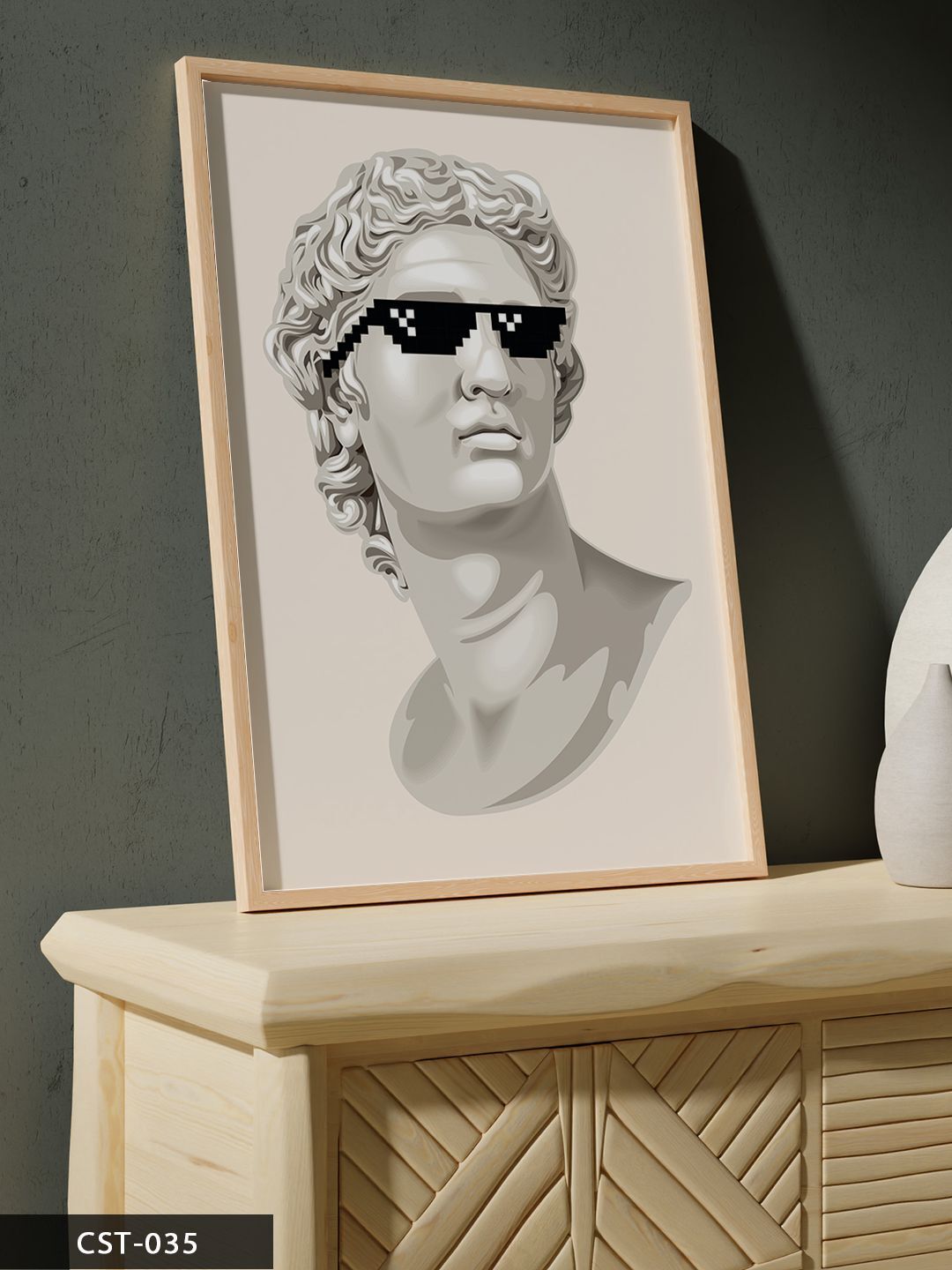 Michelangelo David Gözlüklü Tek Parça Ahşap Çerçeveli Tablo Naturel - 30 x 40 CM