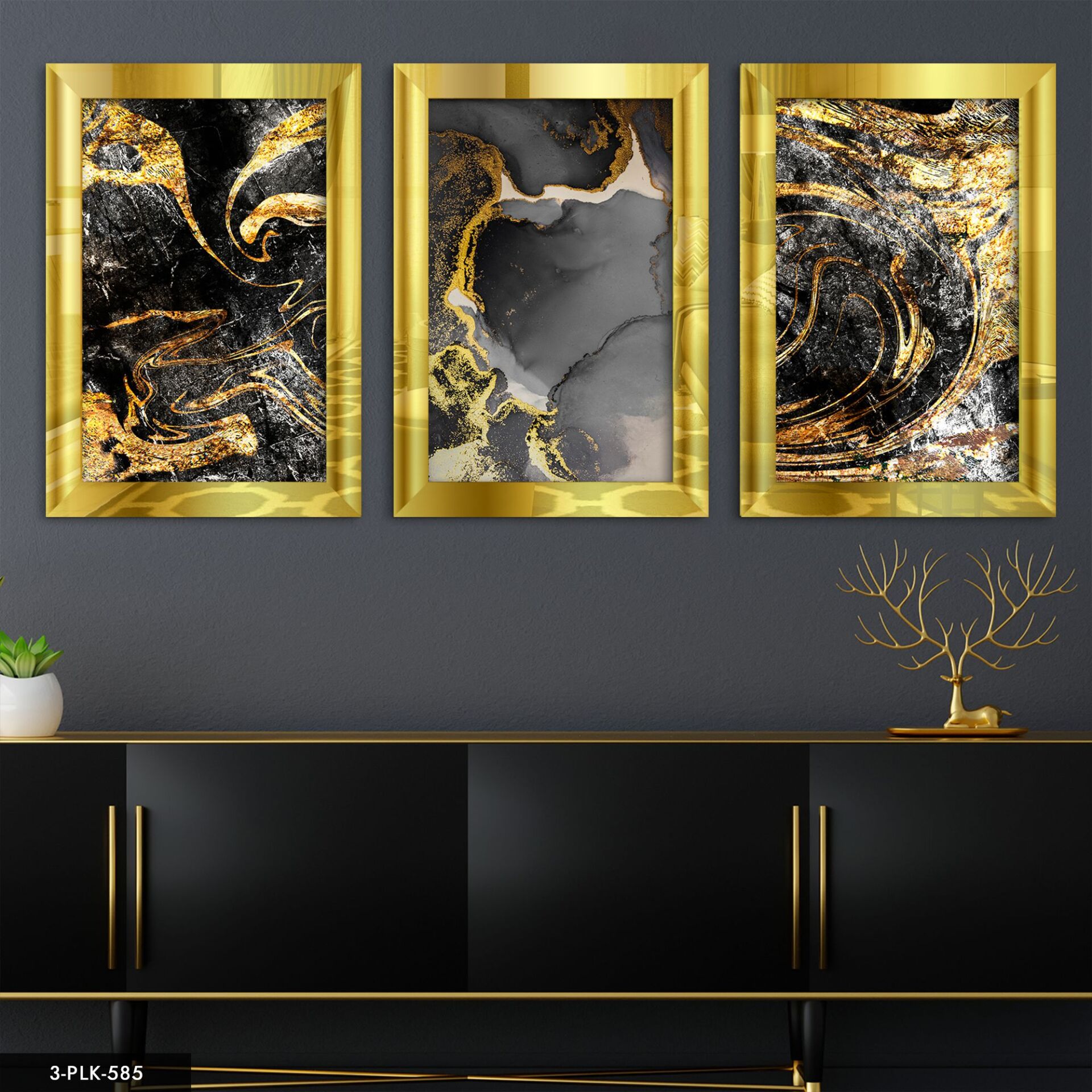 Soyut Tasarım 3 Parça Pleksi Aynalı Tablo 20 x 30 CM - Gold