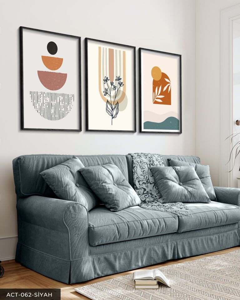 Soyut 3 Parça Ahşap Çerçeveli Tablo Siyah - 50 x 70 CM