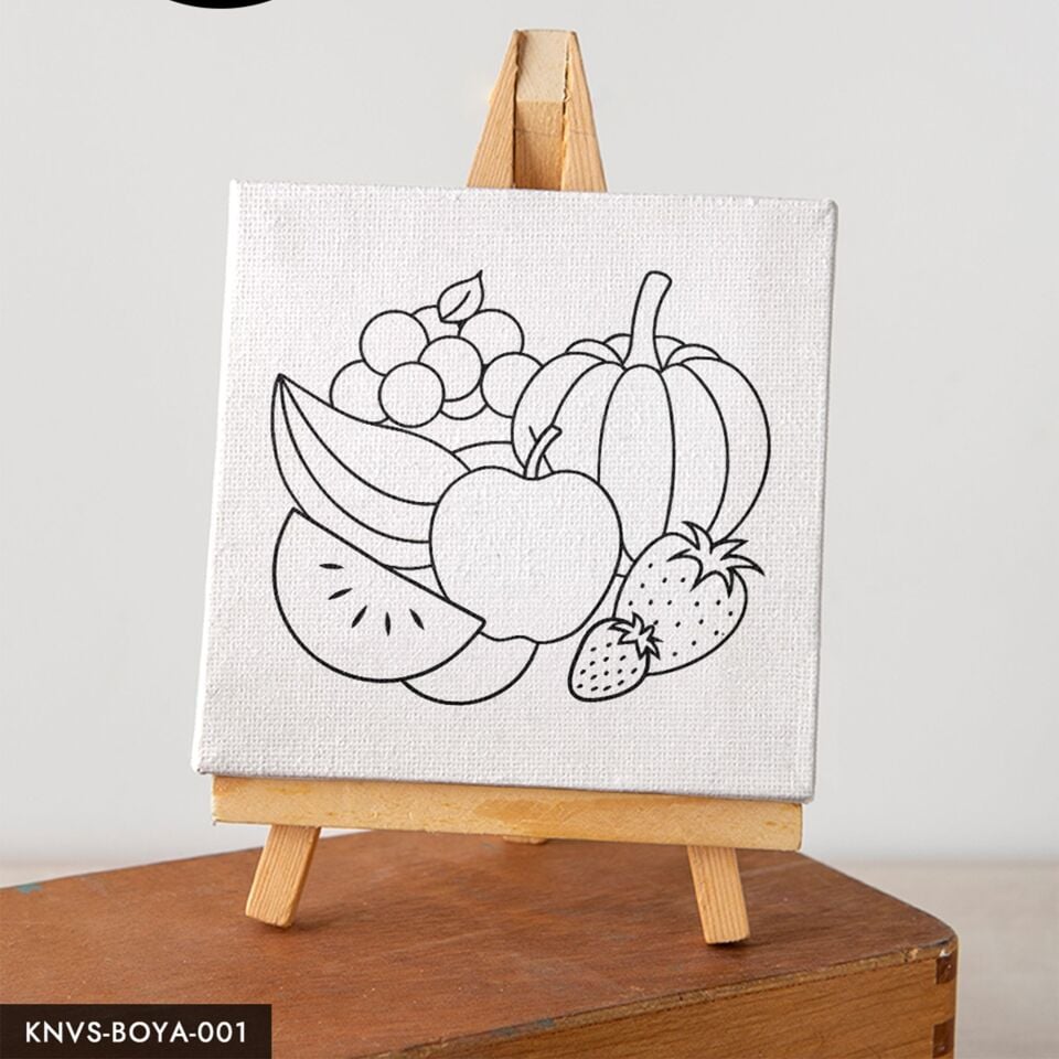 Meyveler Çocuklara Özel 20x20 CM Kanvas Tuval Boyama Seti Fırça Boya Dahildir