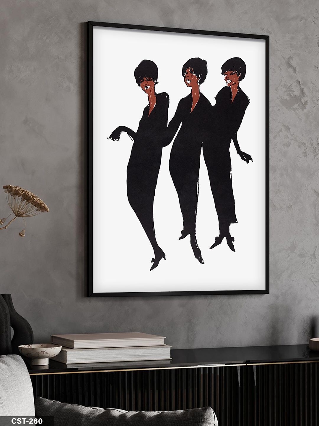 3 Gülen Kadın Tek Parça Ahşap Çerçeveli Tablo Siyah - 20 x 30 CM