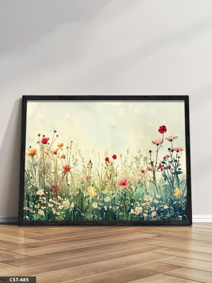 Papatyalar Tek Parça Ahşap Çerçeveli Tablo Siyah - 50 x 70 CM