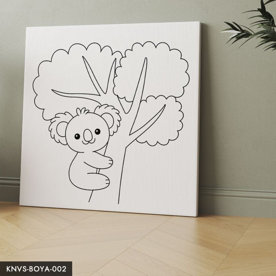 Ağaç Koala Çocuklara Özel 20x20 CM Kanvas Tuval Boyama Seti Fırça Boya Dahildir