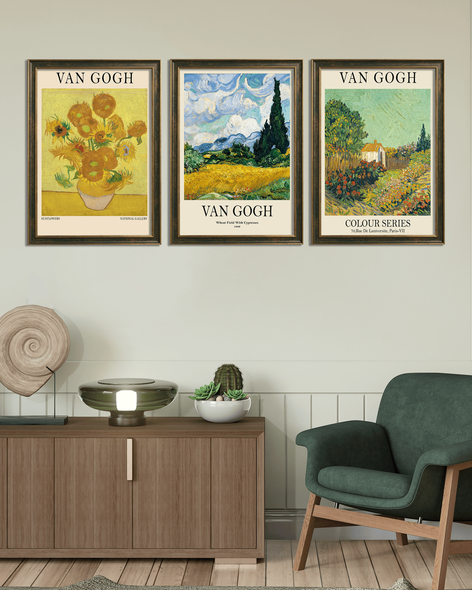 Vincent Van Gogh Temalı 3 Parça PVC'li Retro Çerçeveli Tablo