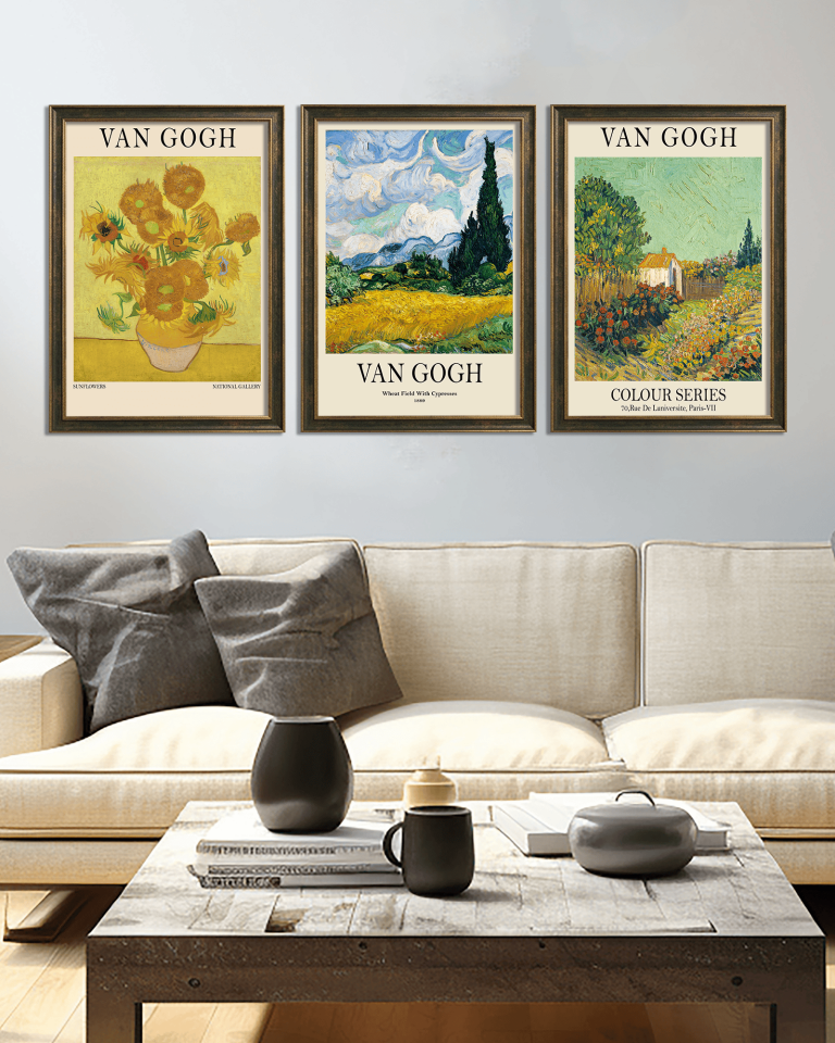 Vincent Van Gogh Temalı 3 Parça PVC'li Retro Çerçeveli Tablo