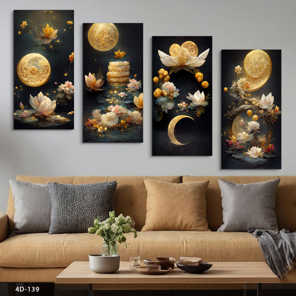 Soyut Sanatsal Tasarım 4 Parça Mdf Tablo