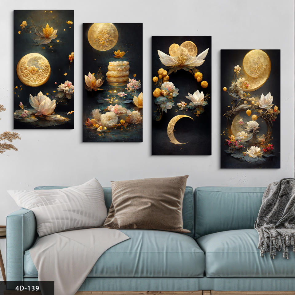 Soyut Sanatsal Tasarım 4 Parça Mdf Tablo