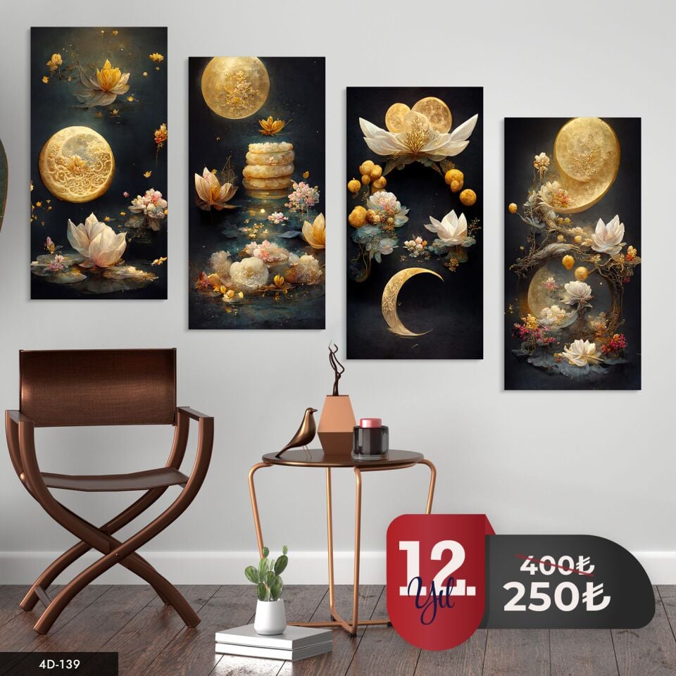 Soyut Sanatsal Tasarım 4 Parça Mdf Tablo