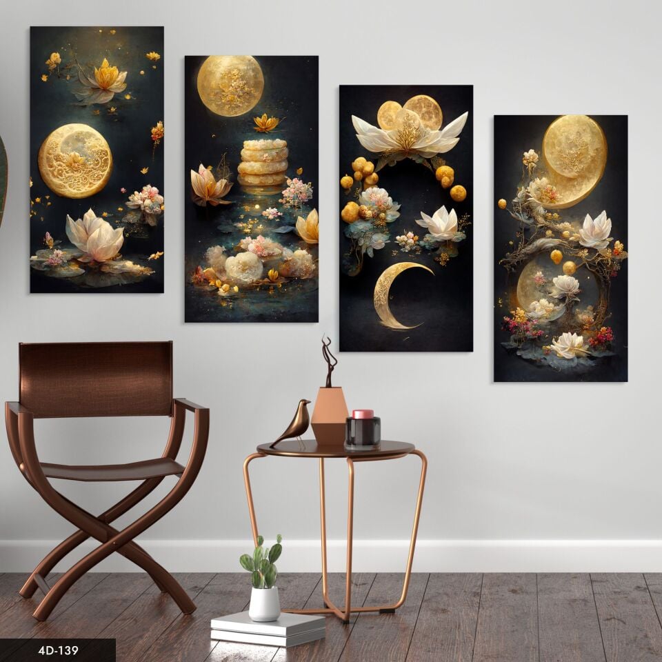 Soyut Sanatsal Tasarım 4 Parça Mdf Tablo