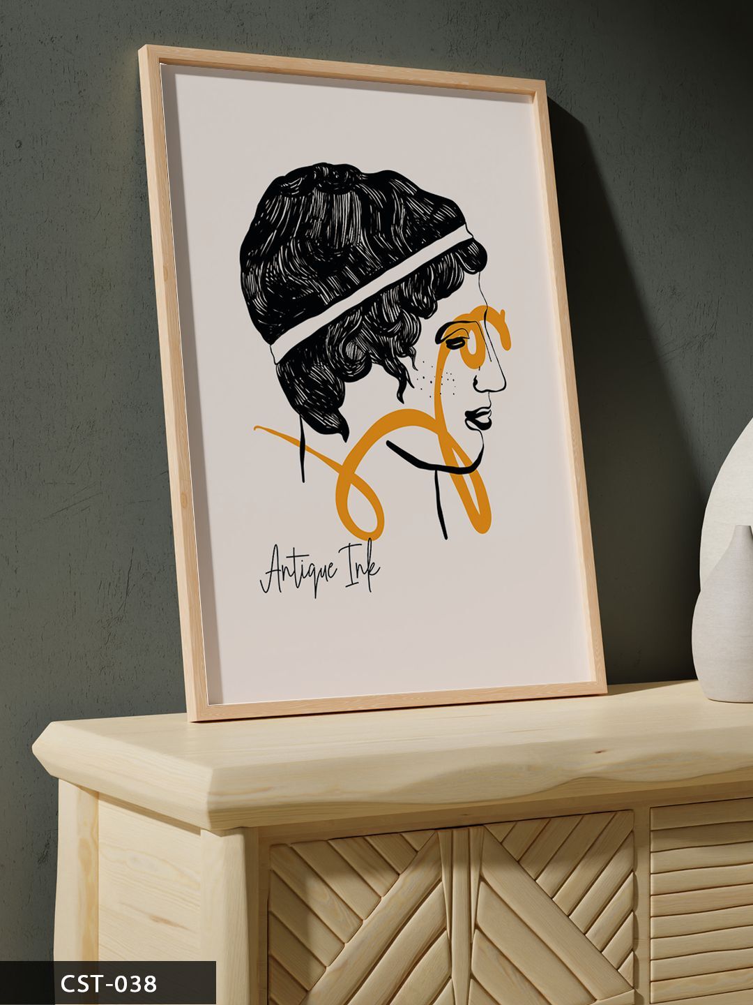 Antique Ink Sanatsal Art Tek Parça Ahşap Çerçeveli Tablo Naturel - 30 x 40 CM