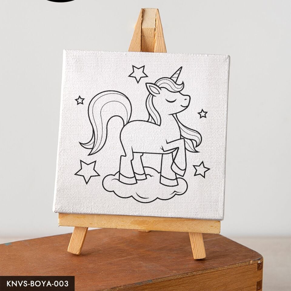 Unicorn Çocuklara Özel 20x20 CM Kanvas Tuval Boyama Seti Fırça Boya Dahildir
