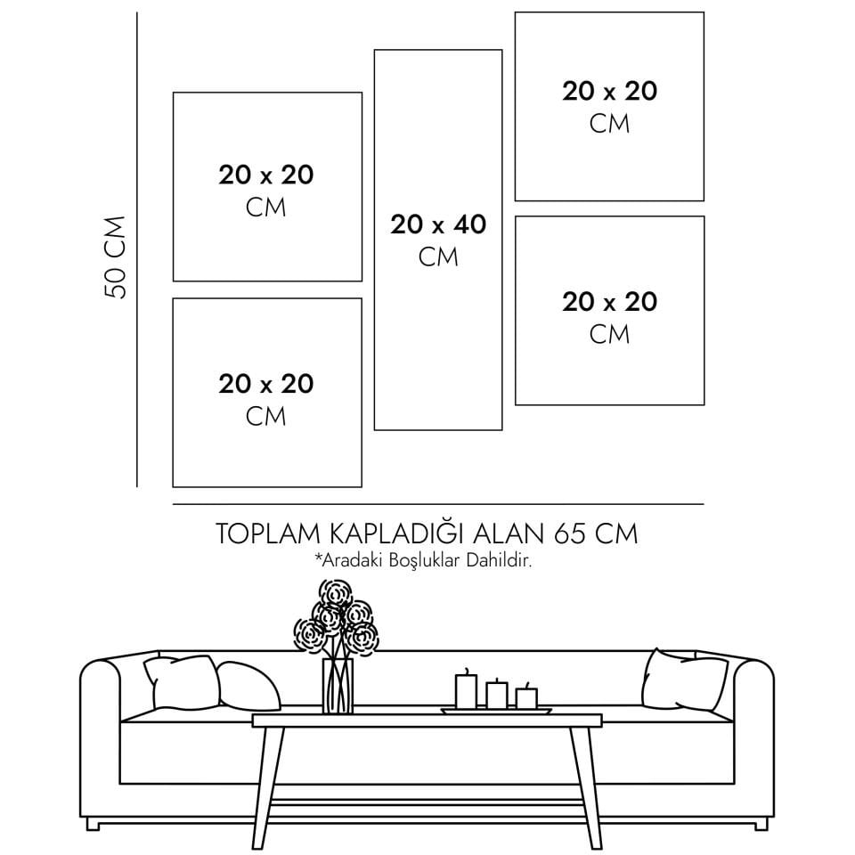 Pembe Güller ve İnci 5 Parça Mdf Tablo