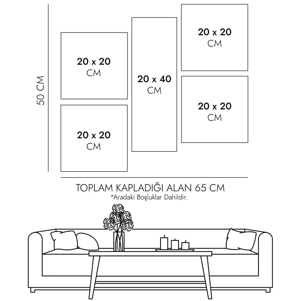 Vazoda Çiçekler 5 Parça Mdf Tablo