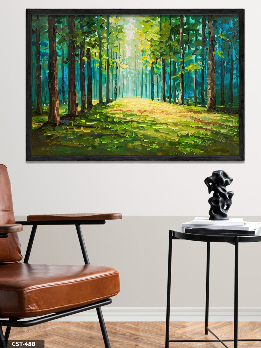 Orman Yolu Tek Parça Ahşap Çerçeveli Tablo Siyah - 50 x 70 CM