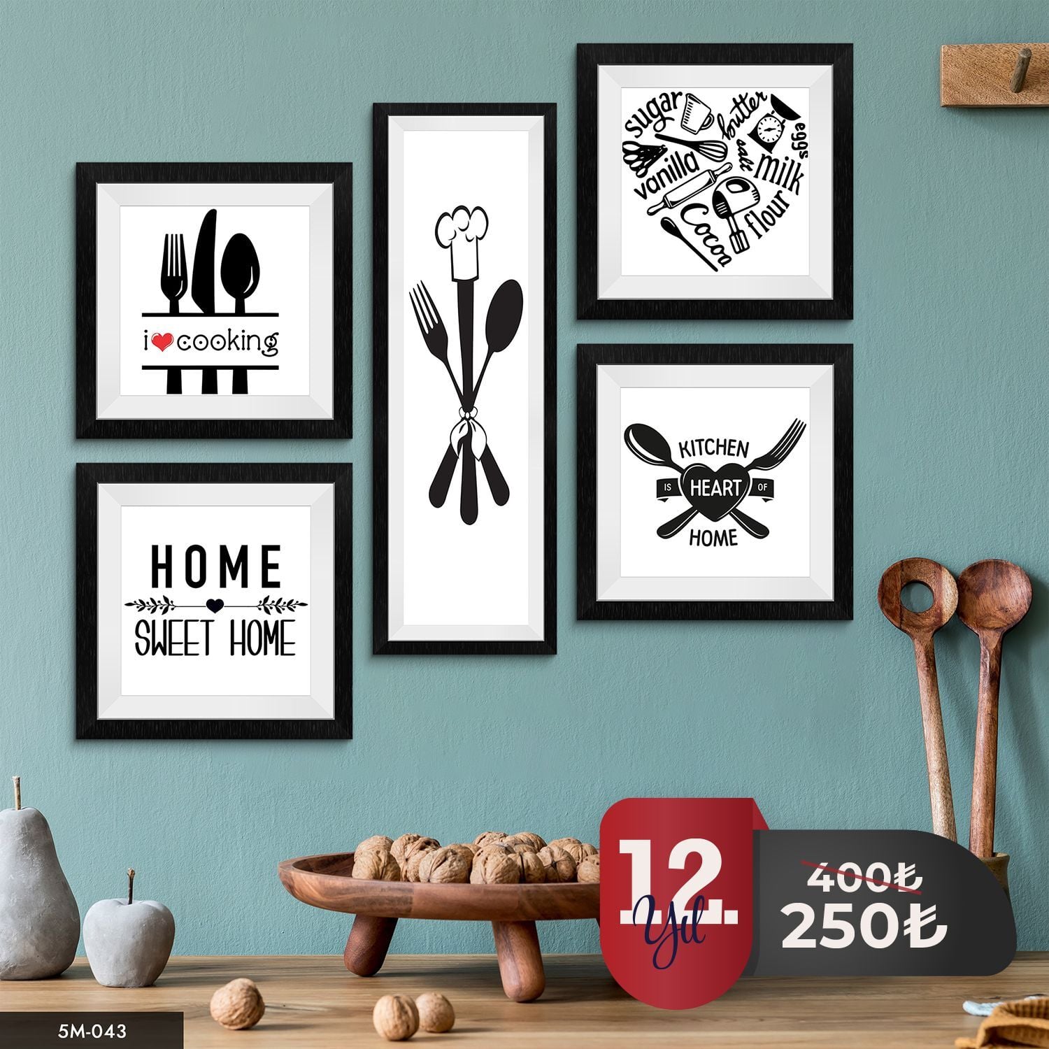 Mutfak Temalı 5 Parça Mdf Tablo