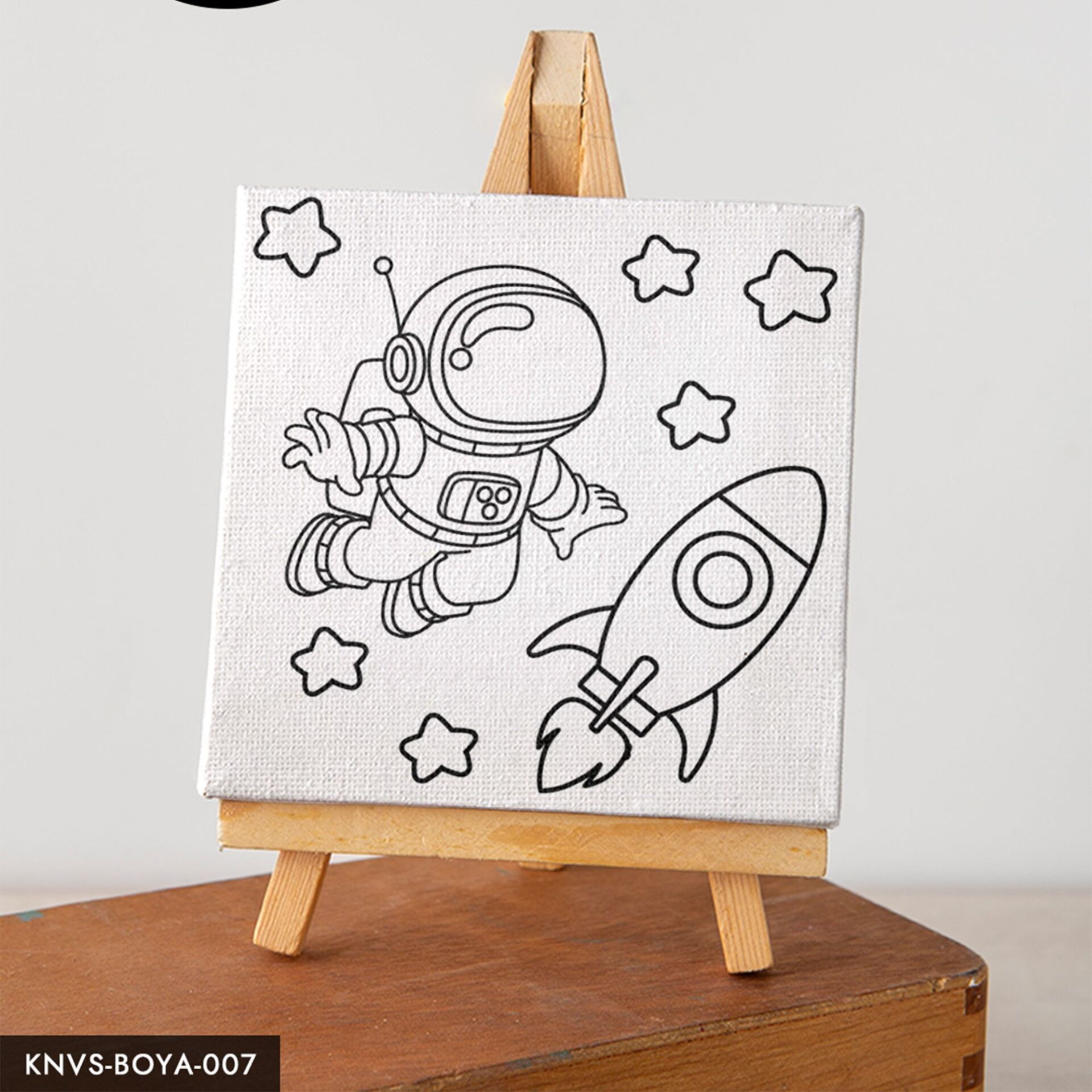 Astronot Uzayda Çocuklara Özel 20x20 CM Kanvas Tuval Boyama Seti Fırça Boya Dahildir