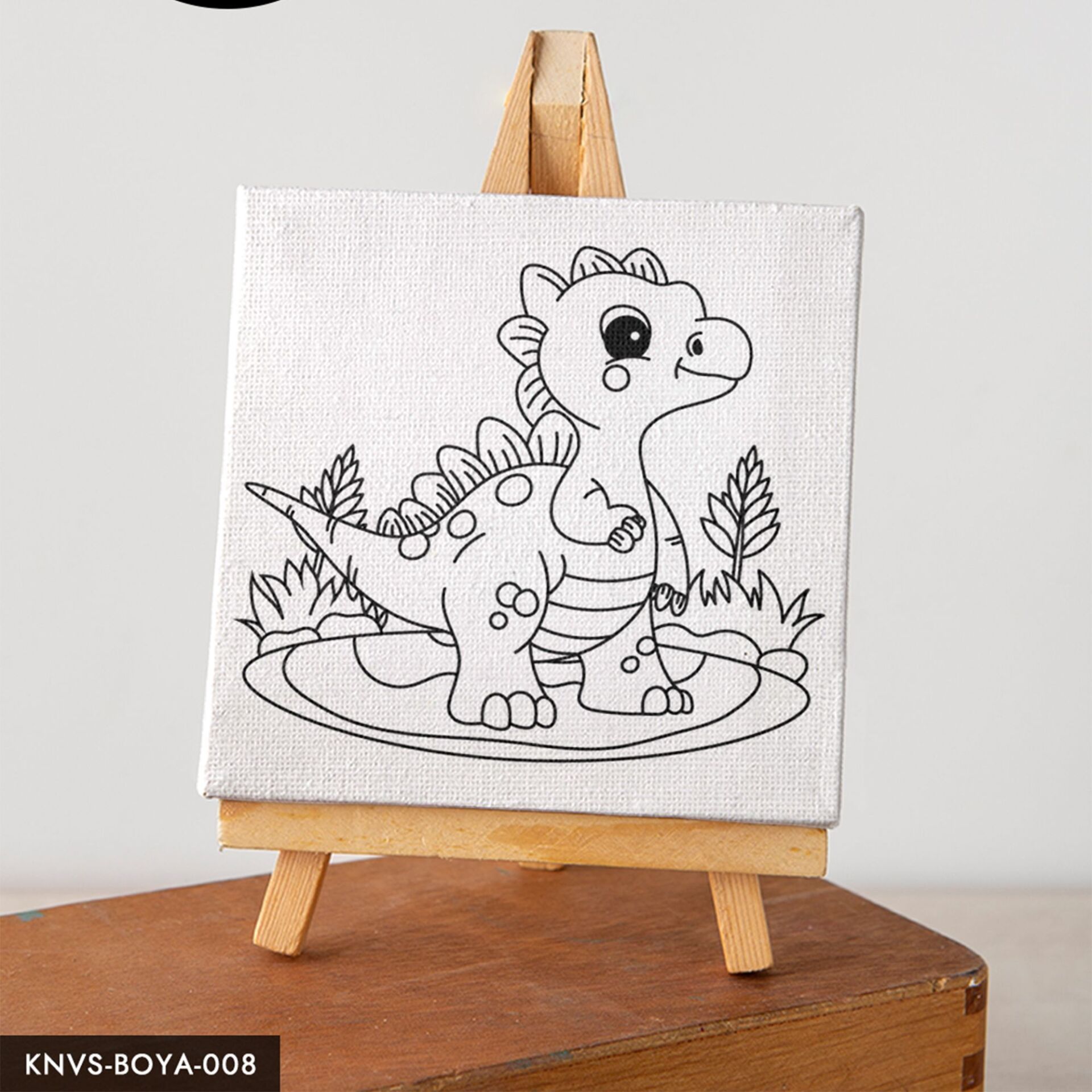 Sevimli Dinazor Çocuklara Özel 20x20 CM Kanvas Tuval Boyama Seti Fırça Boya Dahildir