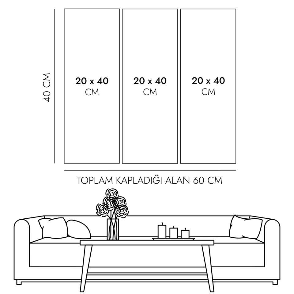 Vazoda Çiçekler 3 Parça Mdf Tablo