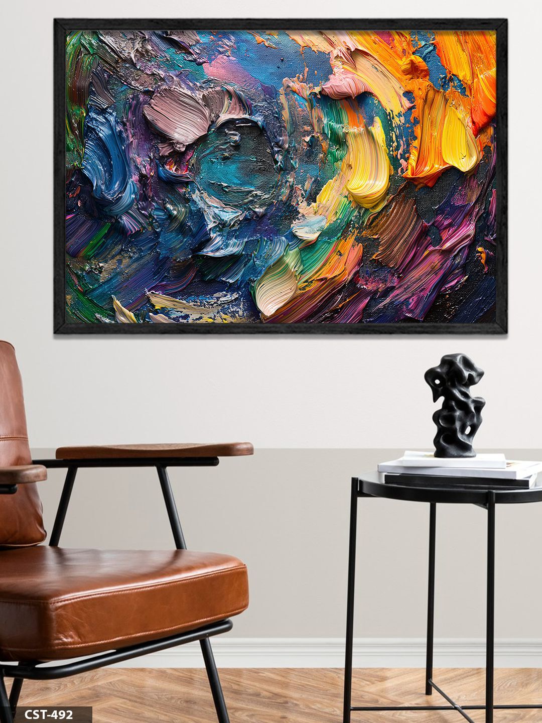 Fırça Darbeleri Tek Parça Ahşap Çerçeveli Tablo Siyah - 50 x 70 CM