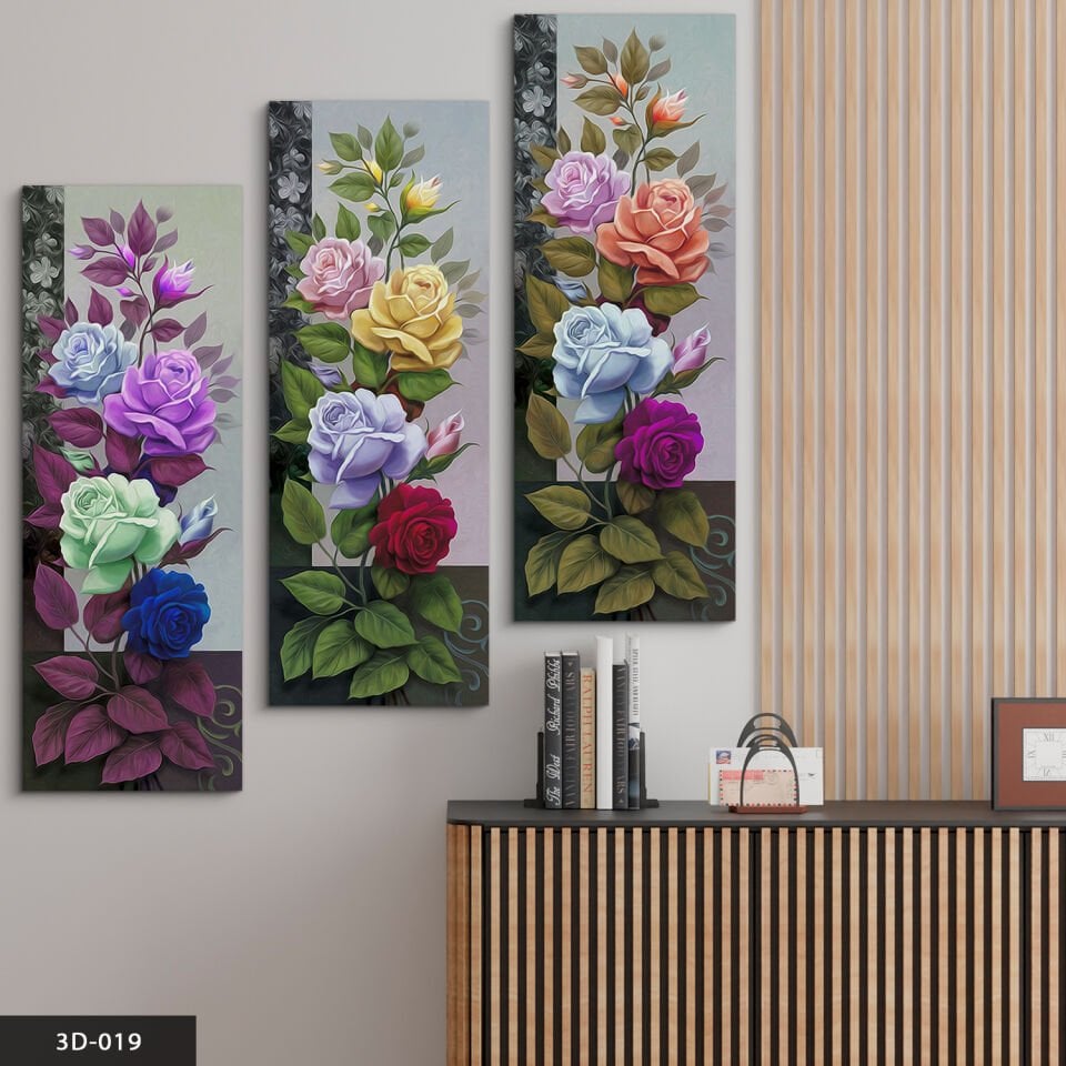 Renkli Güller 3 Parça Mdf Tablo